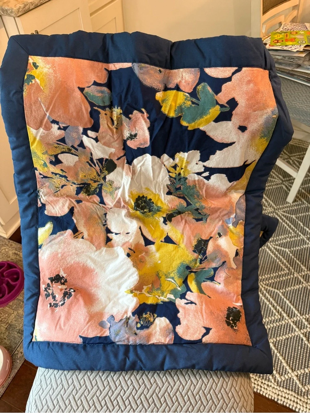 Lush decor Navy Blue and floral queen pillow case set with decorative pillow.